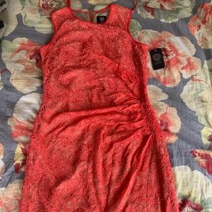 Vince Camuto lace day/evening dress, hibiscus red, NWT, Size 6